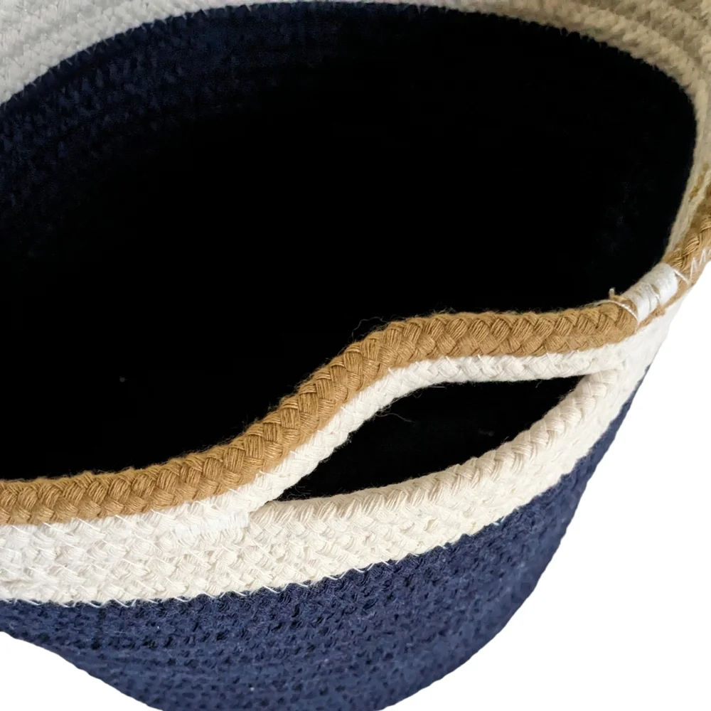 Soft Side Rope Basket In Navy and Cream
